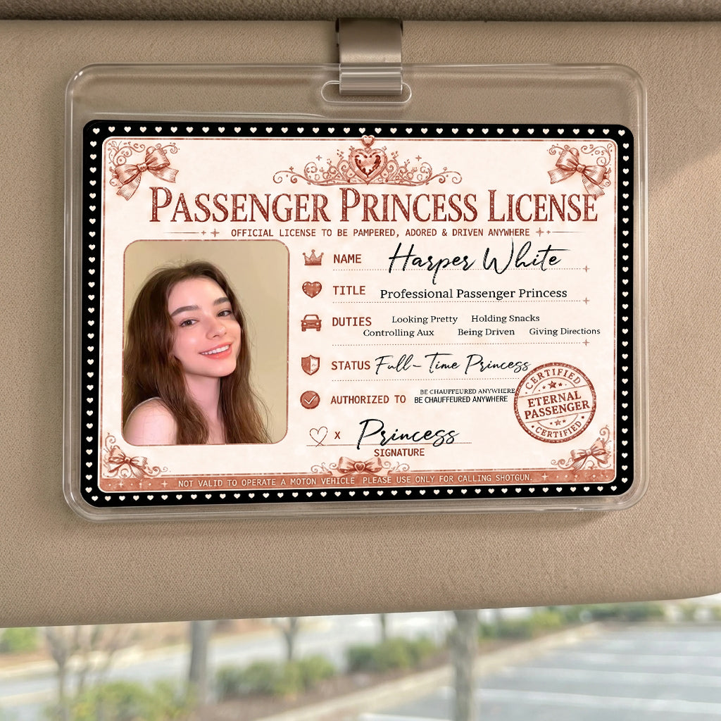 Passenger Princess License - Personalized Car Visor Clip
