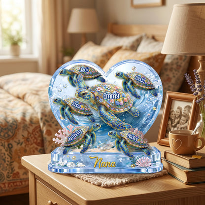 Personalized Sea Turtle Family Acrylic Plaque, Custom Grandma Turtle Acrylic Plaque, Acrylic Ocean Decor, Mother's Day Gift