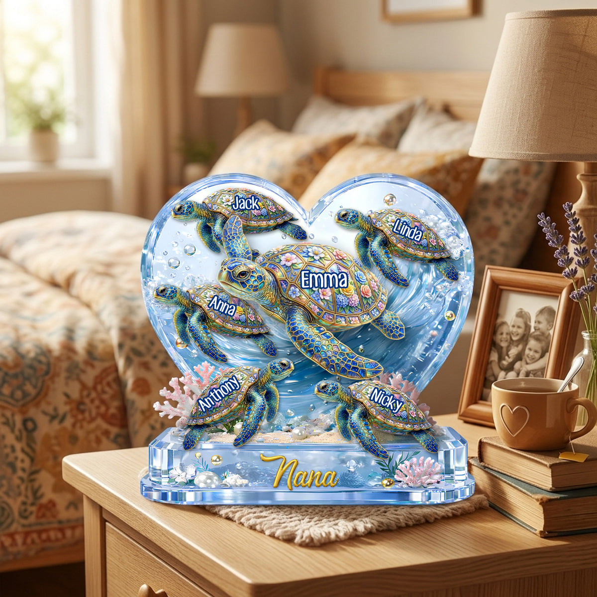 Personalized Sea Turtle Family Acrylic Plaque, Custom Grandma Turtle Acrylic Plaque, Acrylic Ocean Decor, Mother's Day Gift