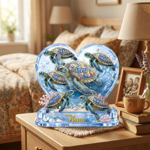 Personalized Sea Turtle Family Acrylic Plaque, Custom Grandma Turtle Acrylic Plaque, Acrylic Ocean Decor, Mother's Day Gift