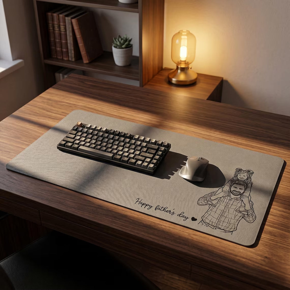 Personalized Leather Desk Mat from Photo, Custom Line Art Mouse Pad for Dad, Father s Day Gift for Husband, Daddy Picture Desk Pad Mouse Mat