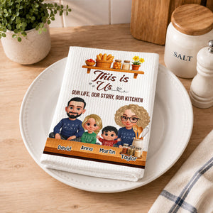 Our Life Our Story Our Kitchen - Personalized Name Waffle Weave Kitchen Towel, Housewarming Gift