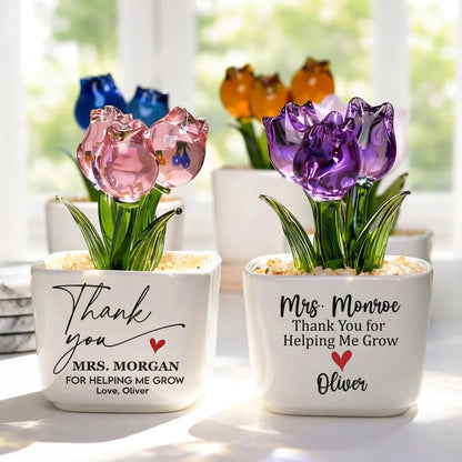Teacher Appreciation Gifts - Personalized Glass Flower Pot, Thank You Gifts