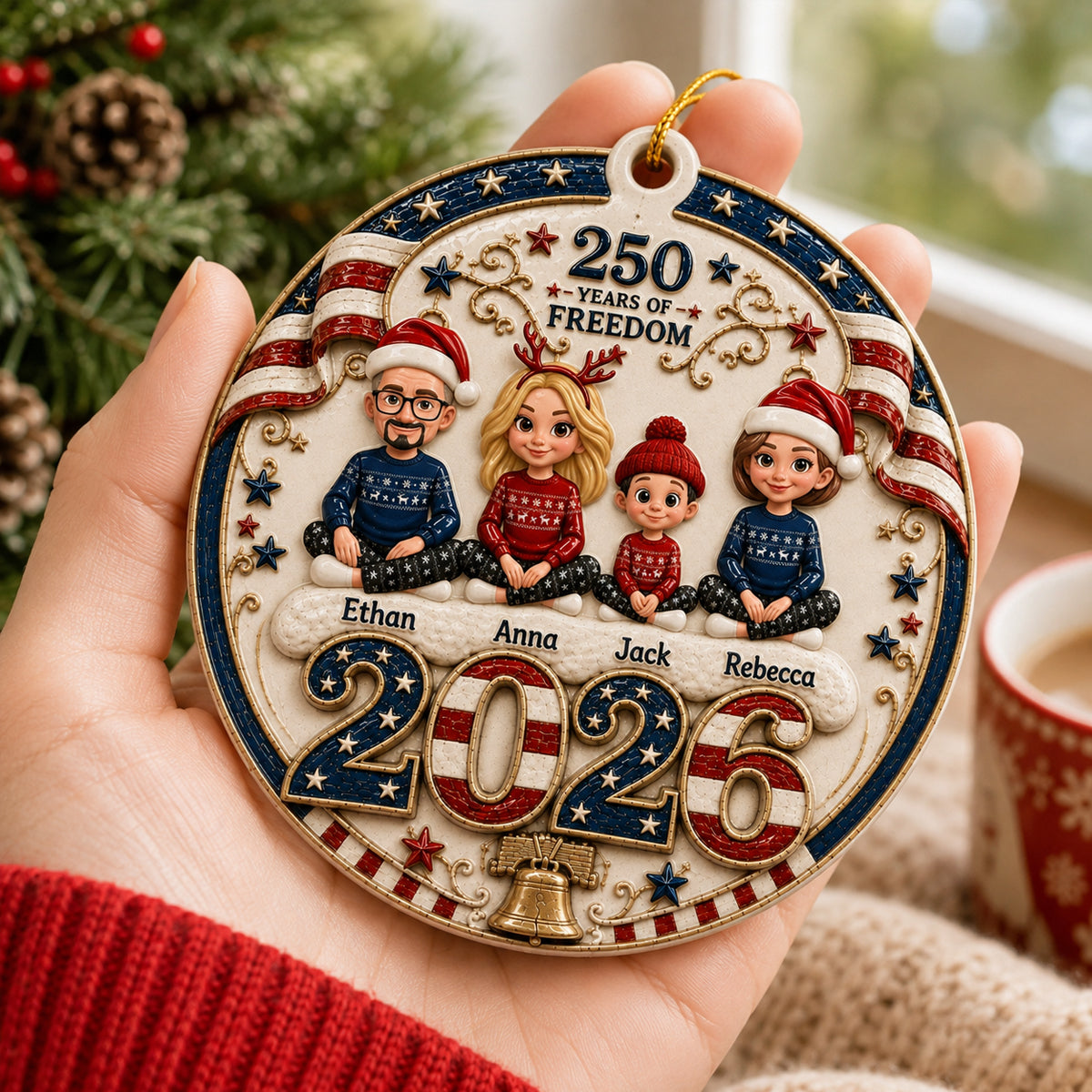 Love Grows Best Together 250 Years Of Freedom - Family Ornament - Real 3D Raised Ornament