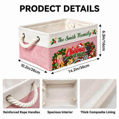 Christmas Movie Night Basket - Supplies Snack Storage Basket With Handles - Personalized Storage Basket