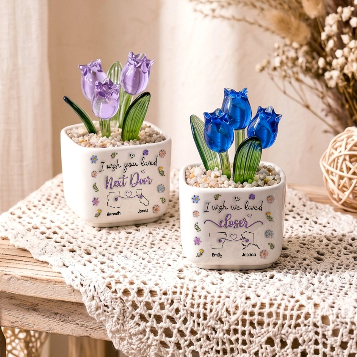 I Wish We Lived Closer - Personalized Custom Glass Everlasting Tulips