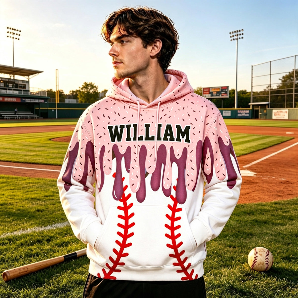 Icecream Drip Design For Baseball, Softball, Soccer, Football, Basketball, Hockey Lover - Personalized Hoodie