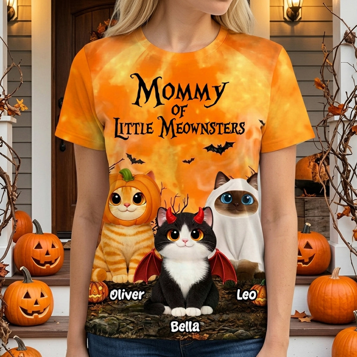 Mommy Daddy Of The Meownsters Cats - Personalized All Over Printed Shirt - Halloween Gift For Cat Lovers
