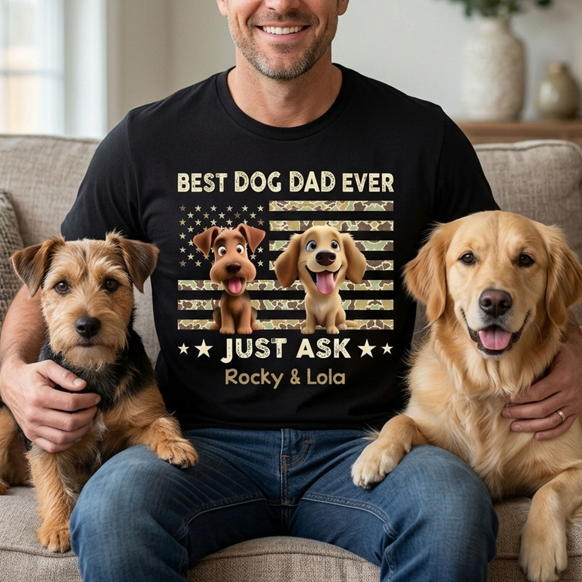 Best Dog Dad Ever Trendy Camouflage Pattern - Personalized Shirt - Father's Day Gift For Dog Dad, Dog Lovers