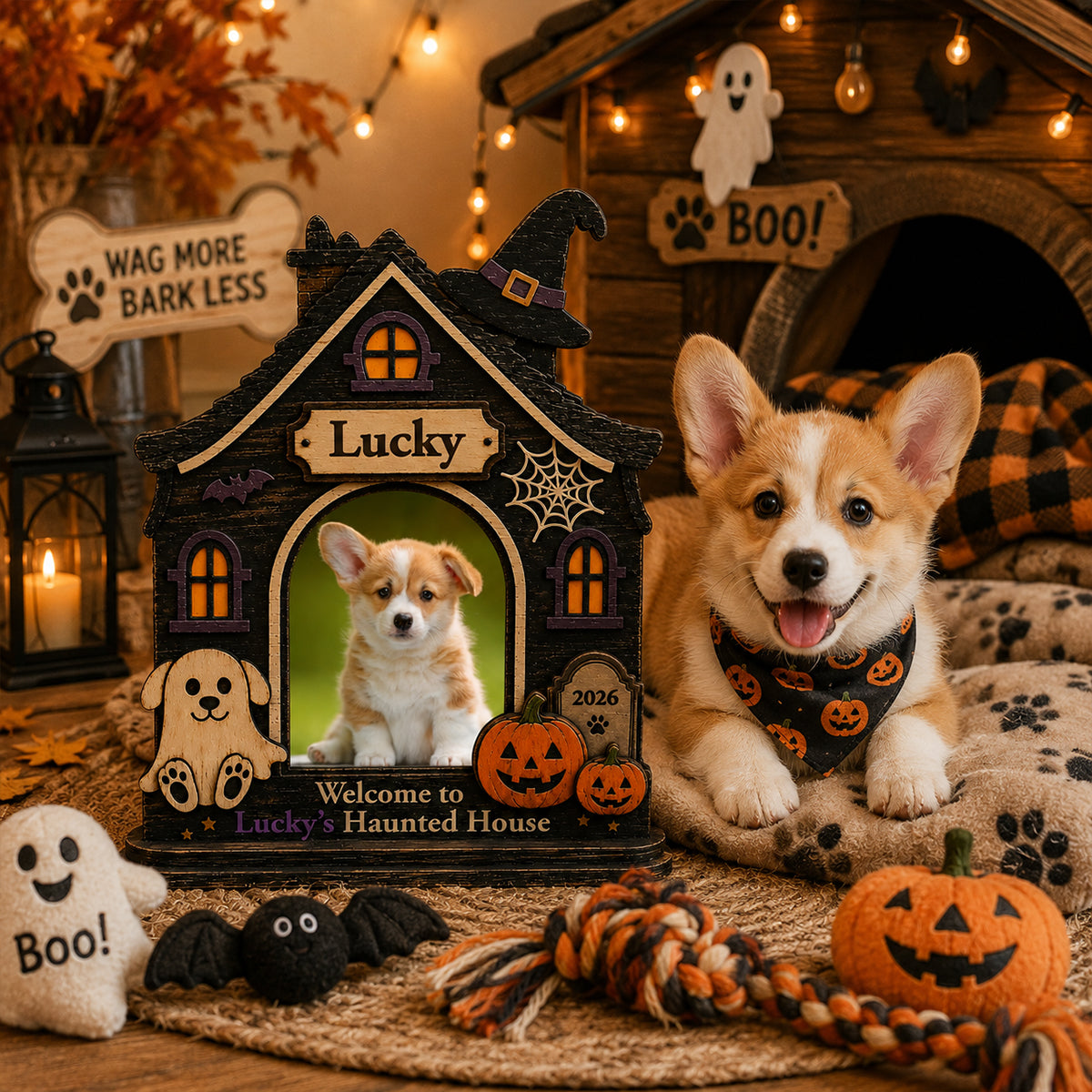Personalized Spooky Pet House Plaque, Custom Dog Portrait Halloween Decoration, Unique Gift for Dog Moms & Dog Dads