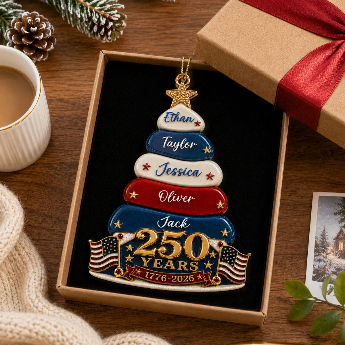 Stars And Stripes Christmas Together We Make A Family Tree - 250 Years Of Freedom Family Ornament - Real 3D Raised Ornament