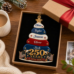Stars And Stripes Christmas Together We Make A Family Tree - 250 Years Of Freedom Family Ornament - Real 3D Raised Ornament