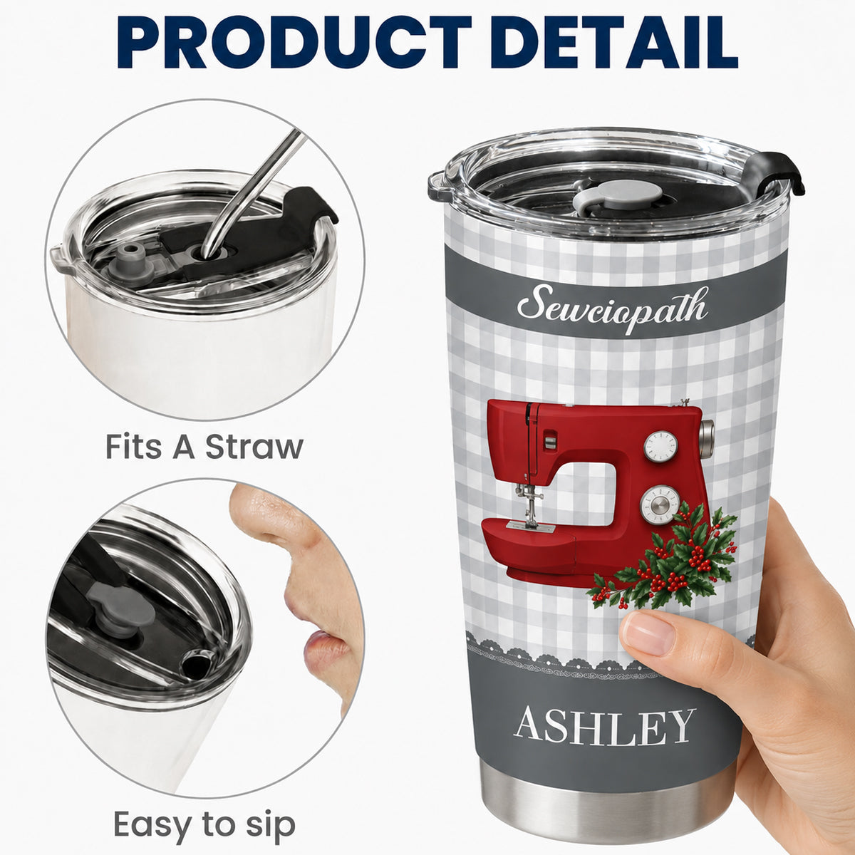 Personalized Sewing Machine 20oz Tumbler - Birth Month Flower Gifts