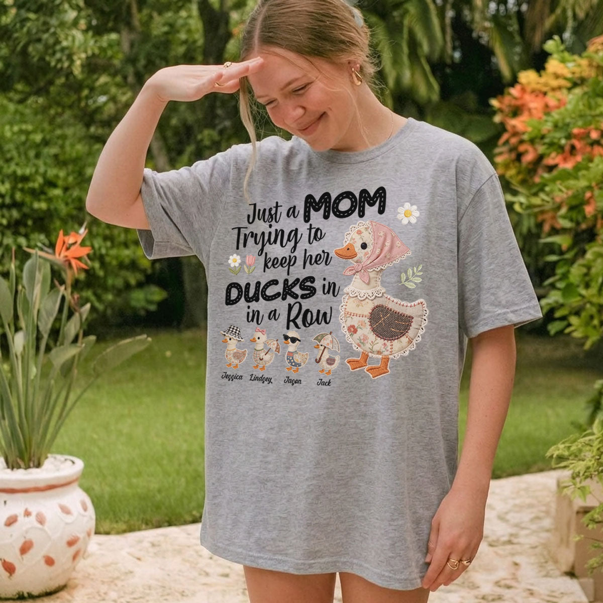 Funny Duck Mom Shirt, Just A Mom Trying To Keep Her Ducks In In A Row Shirt, Cute Mama Tee, Gift For Mom, Womens Casual Shirt