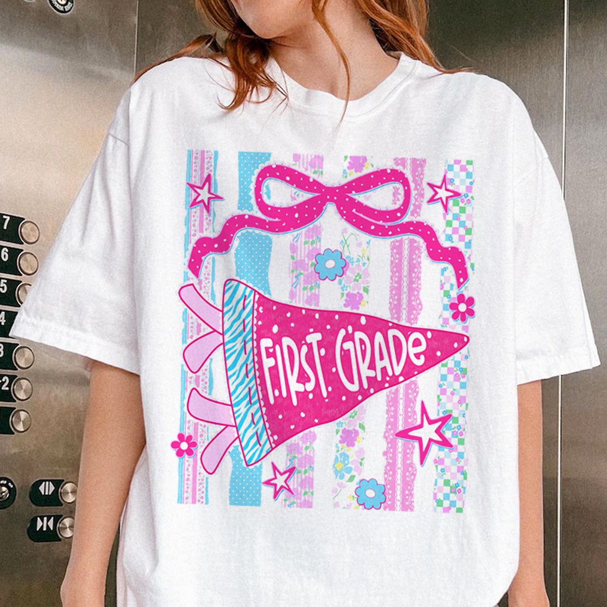 Retro Striped Floral Pennant Flag School Grade Coquette Png Bundle, Pre-K to 4th Grade - Back To School T-shirt