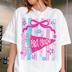Retro Striped Floral Pennant Flag School Grade Coquette Png Bundle, Pre-K to 4th Grade - Back To School T-shirt
