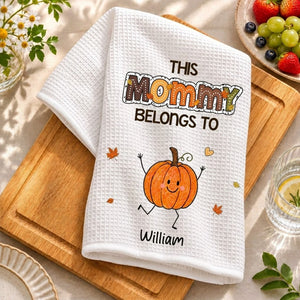 Fall Season This Grandma Belongs To - Personalized Name Waffle Weave Kitchen Towel, Housewarming Gift