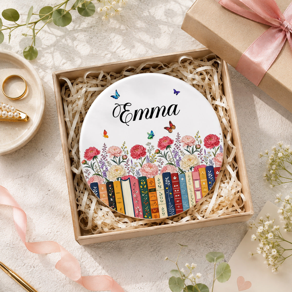 Custom Name & Birthflower For Book Lovers - Personalized Coaster