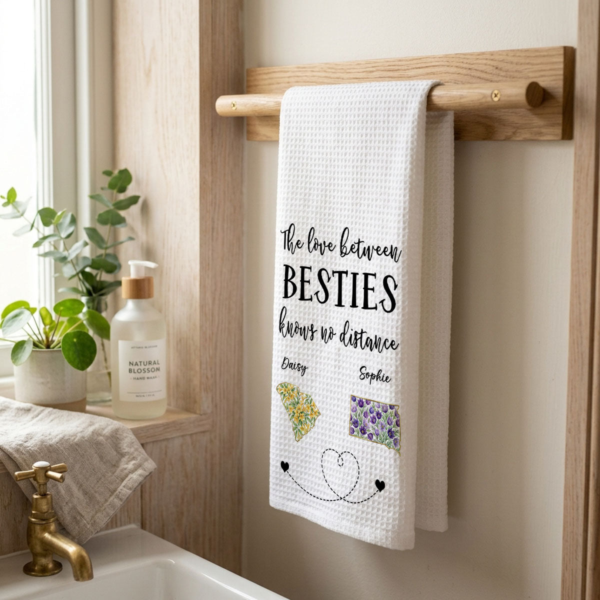The Love Between Us - Personalized Name Waffle Weave Kitchen Towel, Housewarming Gift