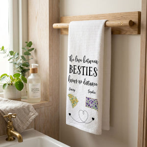 The Love Between Us - Personalized Name Waffle Weave Kitchen Towel, Housewarming Gift