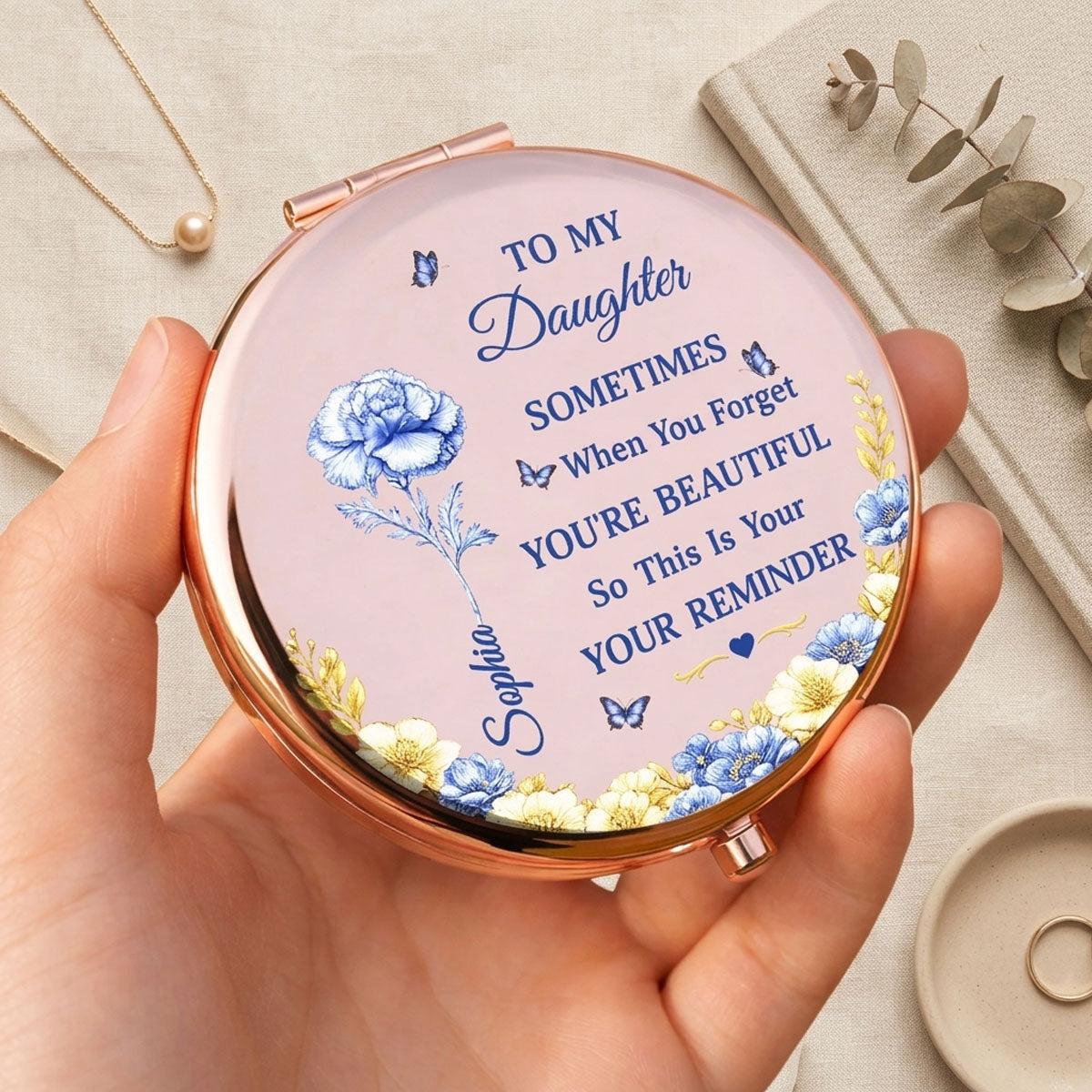 Toile De Jouy Birth Flower Sometimes You Forget You're Beautiful - Personalized Compact Mirror