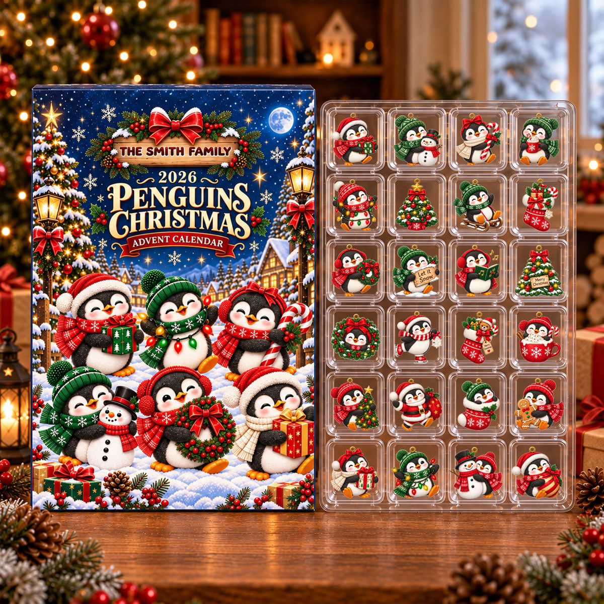 Penguins Advent Calendar 2026 - 24 Day Spirits Countdown, Acrylic Charms Blind Box - Gift For Family