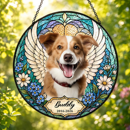 Custom Photo With Angel Wings - Personalized Memorial Stained Glass Suncatcher