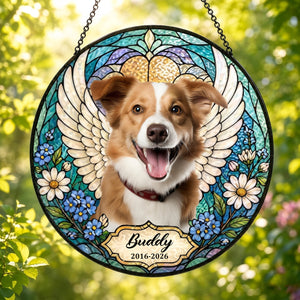 Custom Photo With Angel Wings - Personalized Memorial Stained Glass Suncatcher