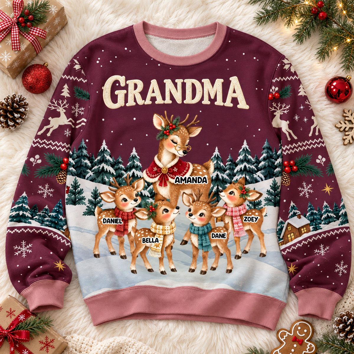 Nana Reindeer With Kids - Personalized 3D Sweatshirt - Christmas Gift For Grandma