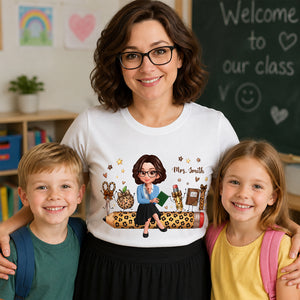 Leopard Pattern School Suppliers Happy Teacher - Personalized Apparel - Gift F0r Teacher, Back To School