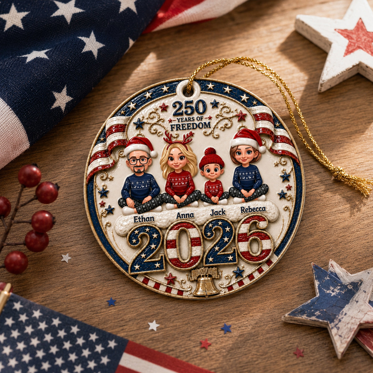 Love Grows Best Together 250 Years Of Freedom - Family Ornament - Real 3D Raised Ornament