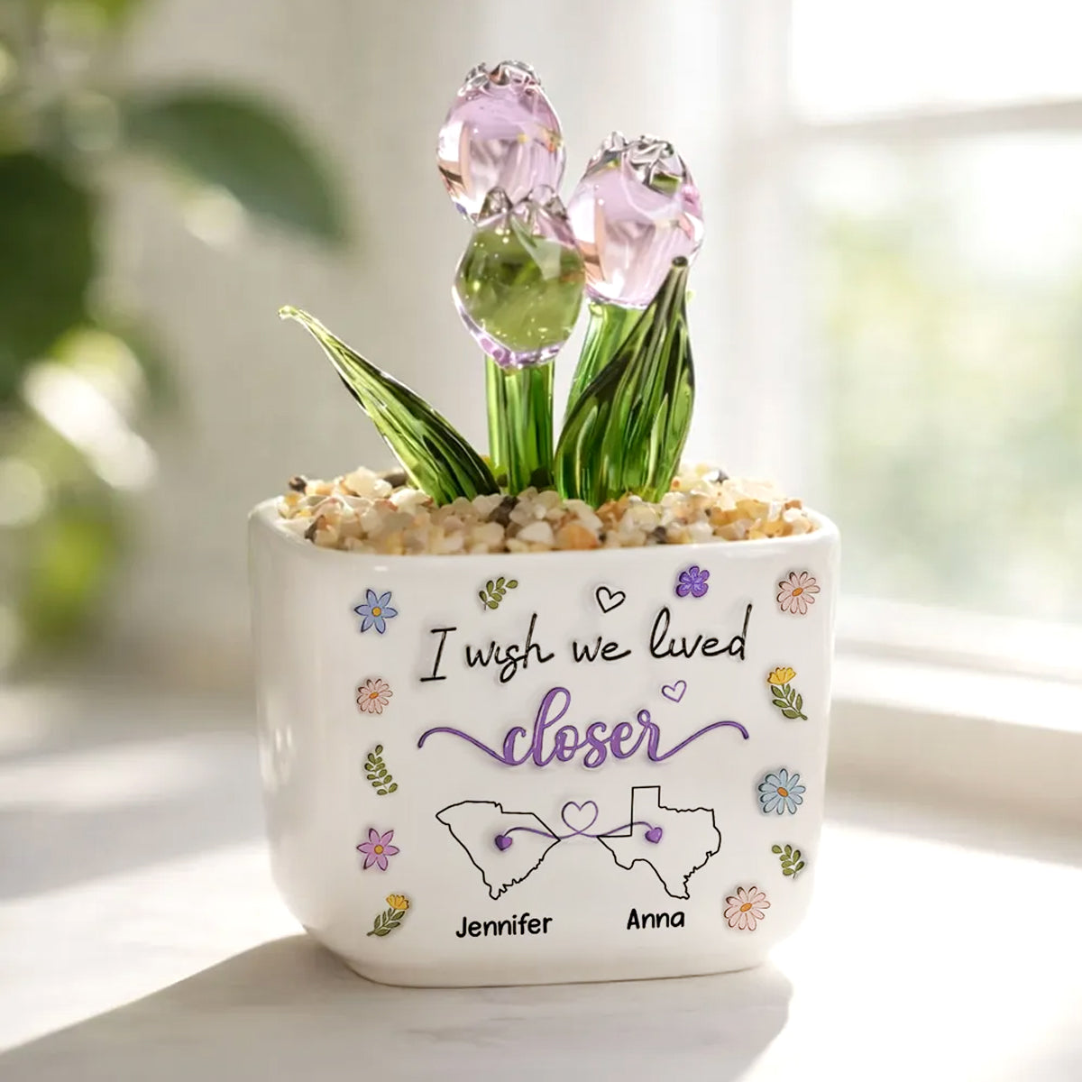 I Wish We Lived Closer - Personalized Custom Glass Everlasting Tulips