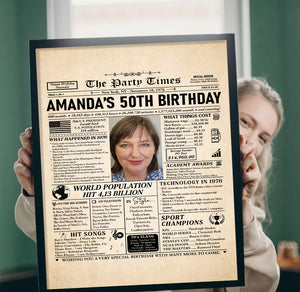 50th Birthday Newspaper Canvas, Custom 1976 Birthday Print, 1976 Facts Newspaper Canvas, 50th Birthday Gift, 50 Years Ago Newspaper Wall Art
