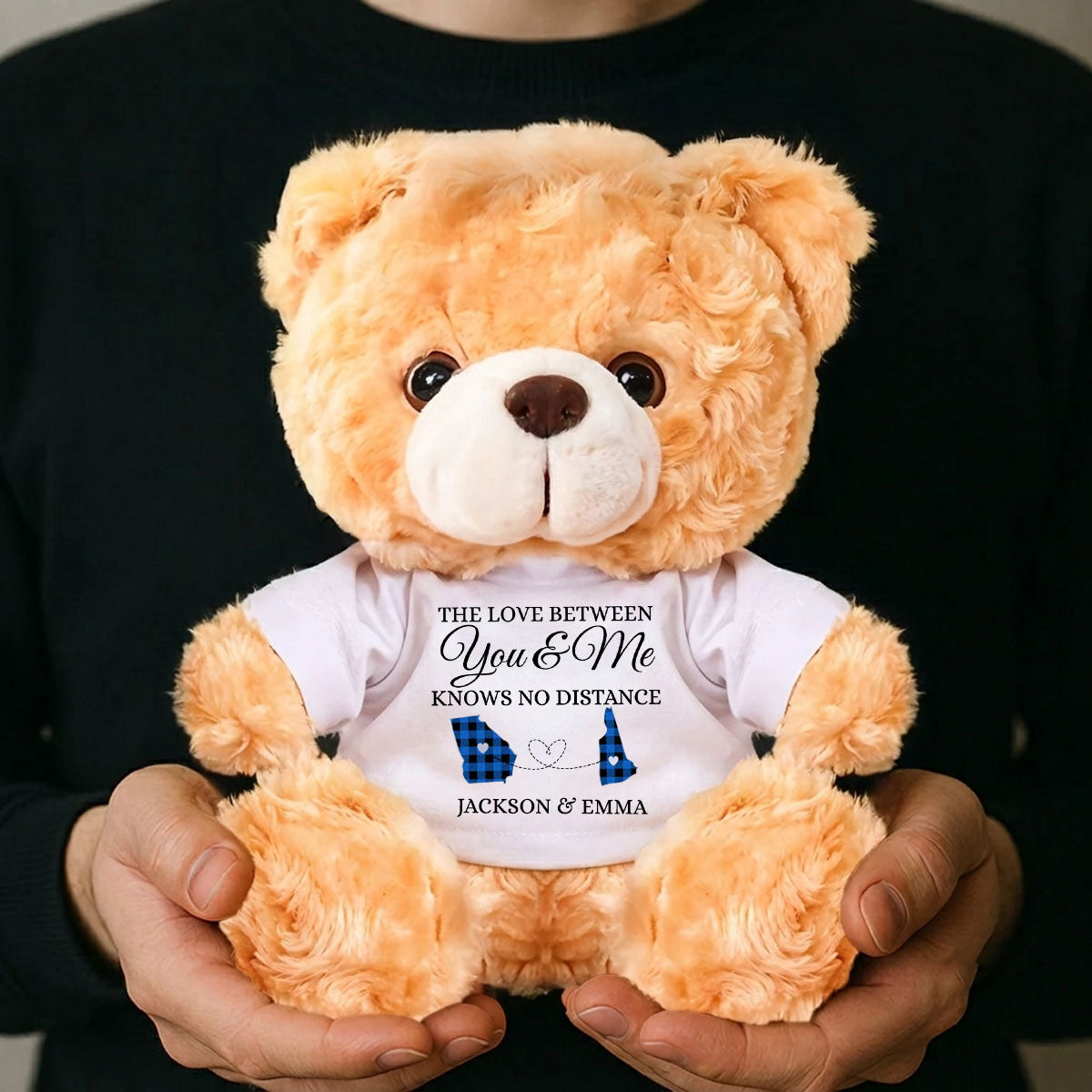 Love Knows No Distance - Teddy Bear With Personalized Photo Shirt - Personalized Teddy Bear