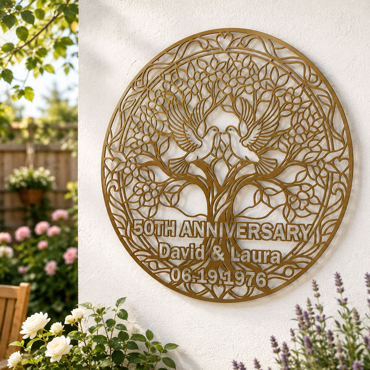 Tree of Love Golden Anniversary - Custom Wedding Anniversary Metal Wall Art