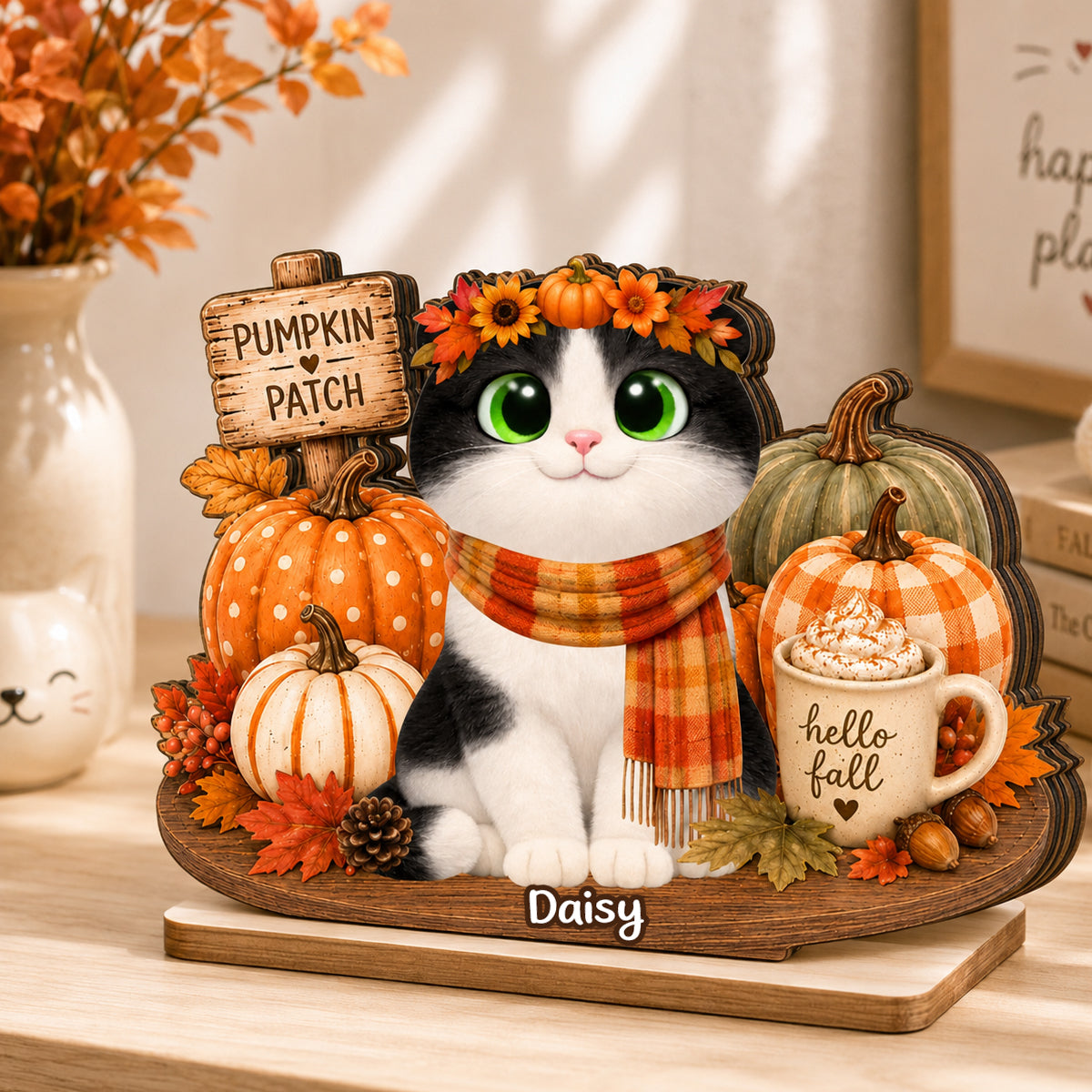 Fall Season Cats Pumpkin Patch - Personalized Wooden Plaque - Fall Decor for Cat Lovers