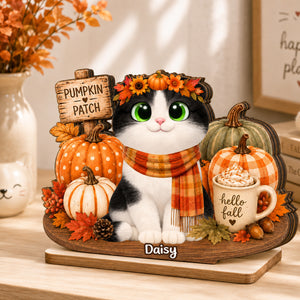 Fall Season Cats Pumpkin Patch - Personalized Wooden Plaque - Fall Decor for Cat Lovers
