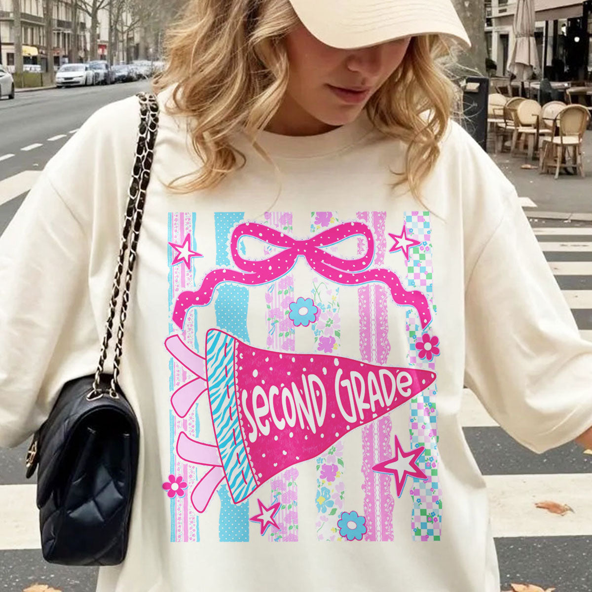 Retro Striped Floral Pennant Flag School Grade Coquette Png Bundle, Pre-K to 4th Grade - Back To School T-shirt