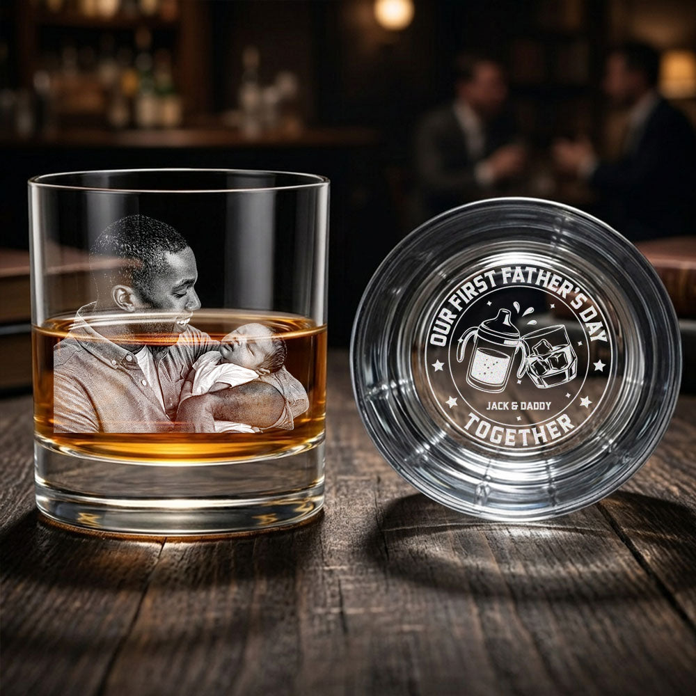 Personalized First Father's Day Whiskey Glass With Photo, New Dad Gift, Daddy Photo with Newborn Gift, Unique Father's Day Gift for New Dad