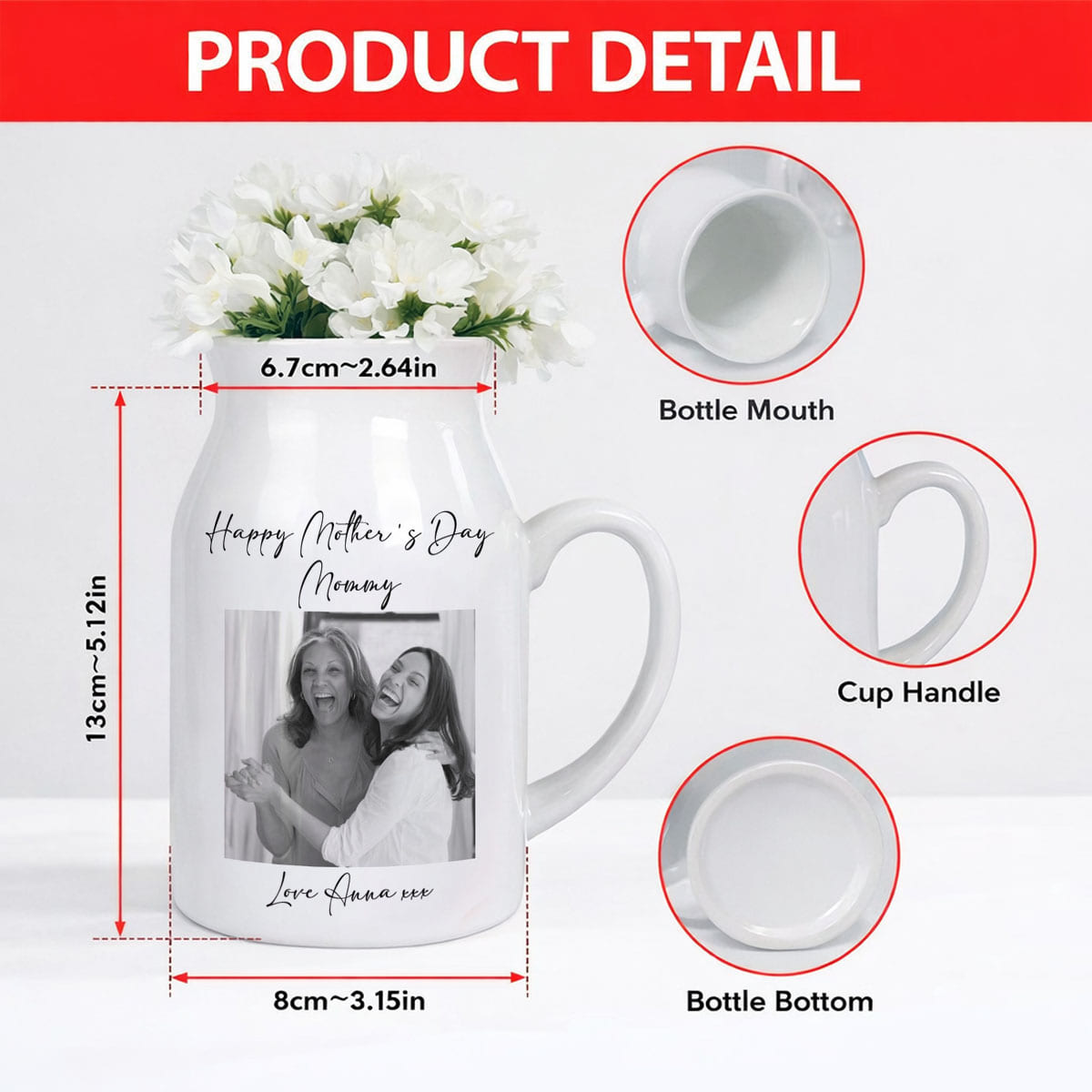 Personalised Vase, Mothers Day Gifts, Gift For Her, Gift For Mum, Photo Gifts, Ceramic Vase, Personalised Gifts, Custom Gifts, Mum Gifts