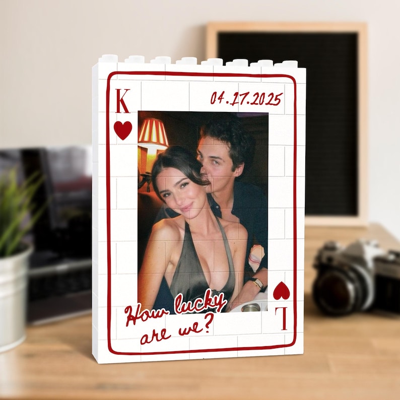 Couple Photo Playing Card Puzzle Building Brick Blocks