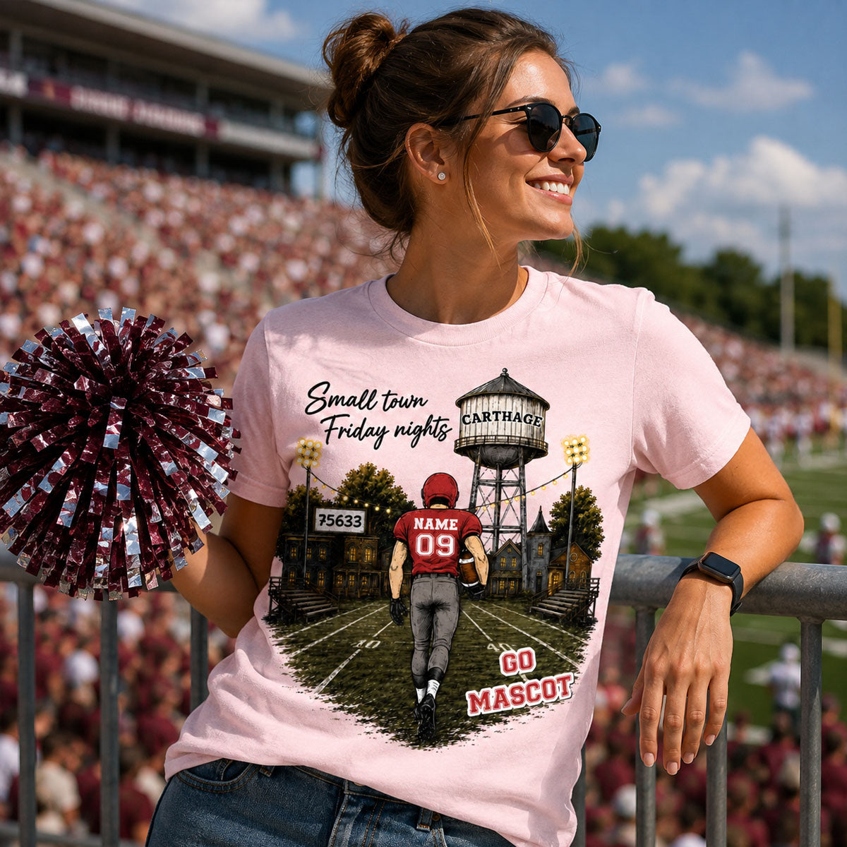 Custom Town Name & Zip Code - Personalized Shirt - Game Day Shirt for Football Mom, Football Mama