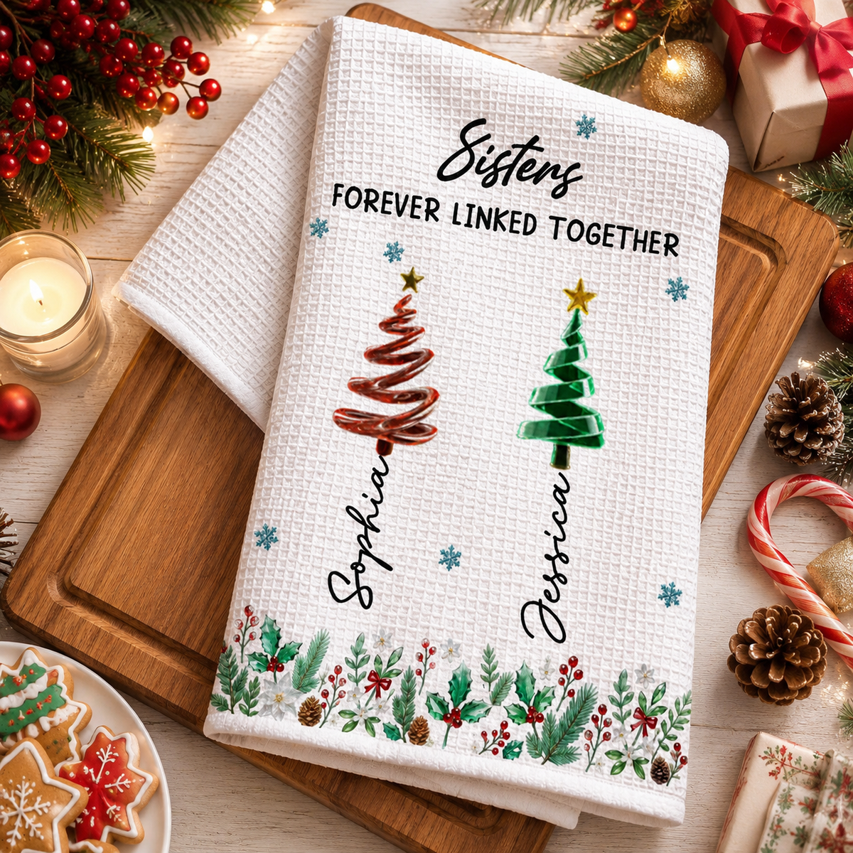Season Love Siblings - Personalized Name Waffle Weave Kitchen Towel, Housewarming Gift