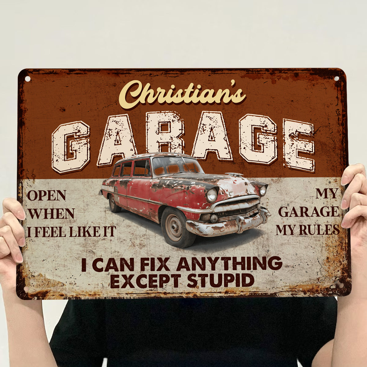 Personalised Vintage Garage Car Motorbike Hang Ornament with Name Father's Day Birthday Gift for Father Grandfather Car Motorbike Lovers