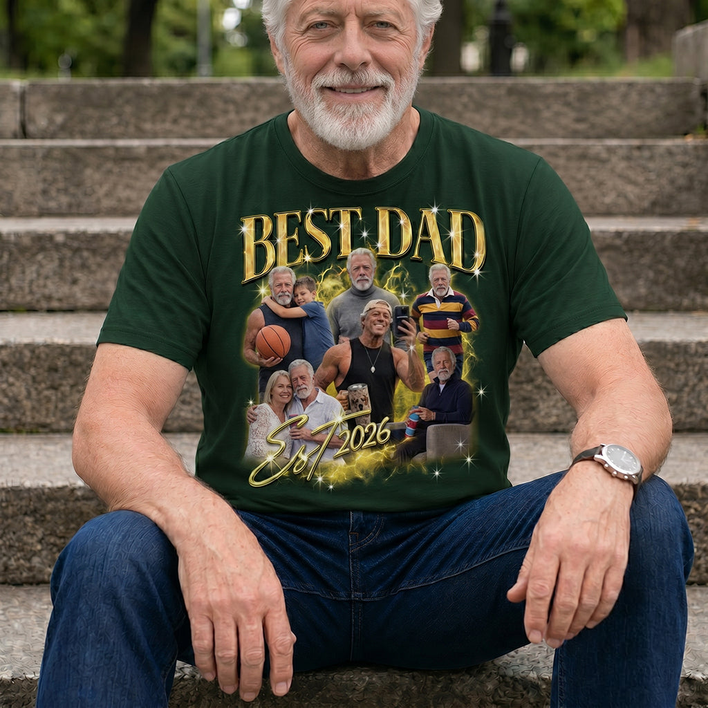 Personalized Best Dad Ever Shirt, Custom Photo Collage Tee, Est 2026 Dad Shirt, Fathers Day Gift, Gift for Dad