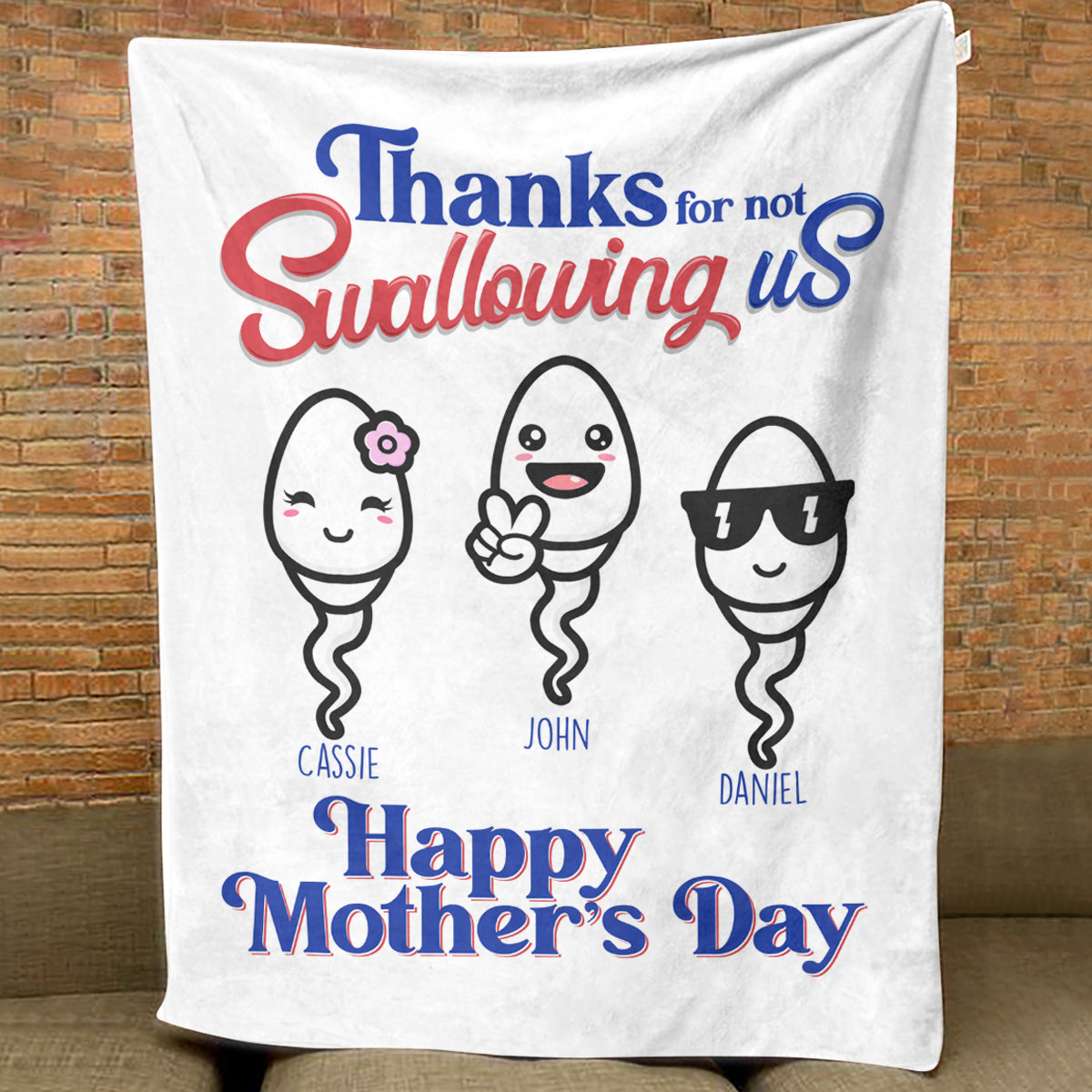 Thanks For Not Swallowing Us - Personalized Blanket - Mother's Day, Funny, Birthday Gift For Mom, Mother, Wife