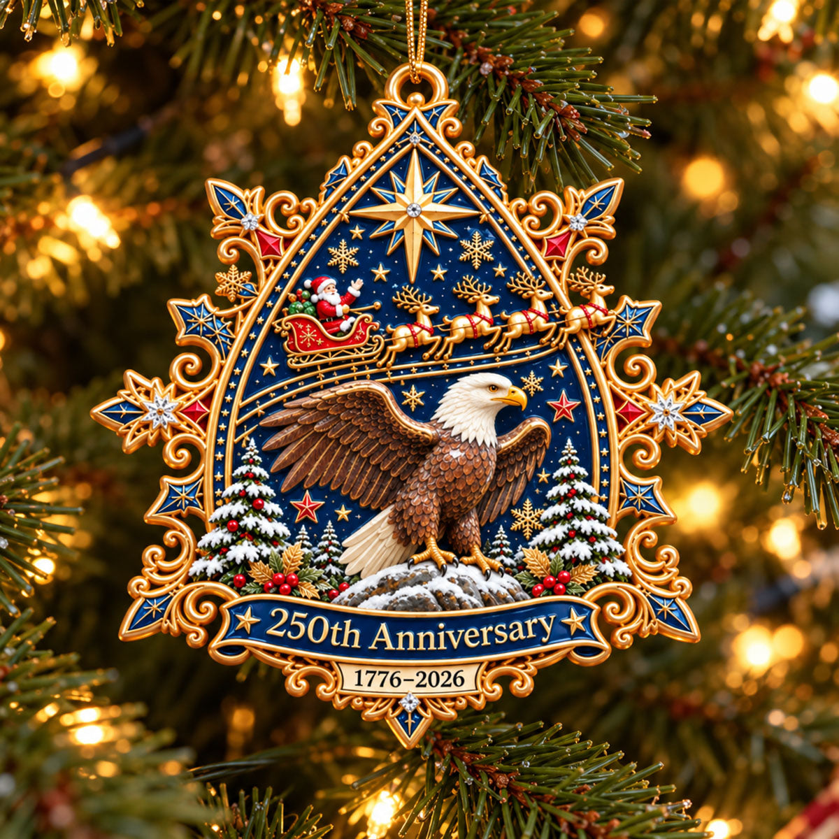 250Th Anniversary Santa Flying Over - Realistic 3D Ornament