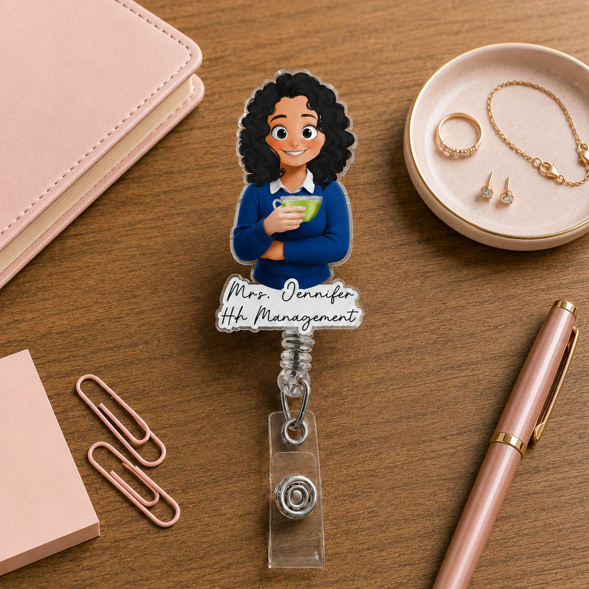 Christmas Teacher, Coworker, Boss With Name - Personalized Acrylic Badge Reel - Christmas Gift