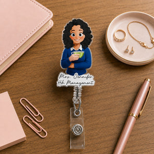 Christmas Teacher, Coworker, Boss With Name - Personalized Acrylic Badge Reel - Christmas Gift