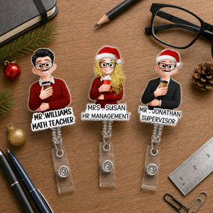 Christmas Teacher, Coworker, Boss With Name - Personalized Acrylic Badge Reel - Christmas Gift